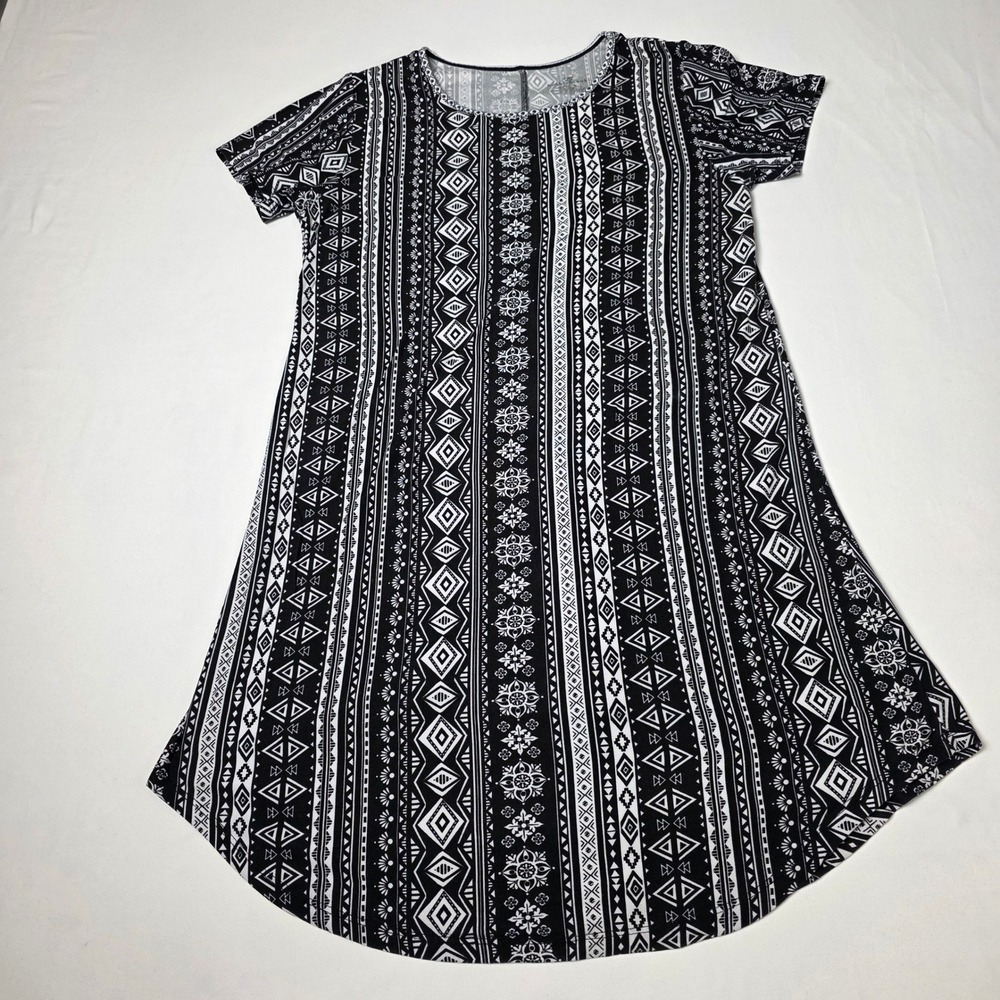 Bobbie Brooks Dress‎ Womens S Black White Geometric Short Sleeve Stretch Knit